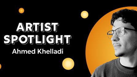 Artist Spotlight: Ahmed Khelladi black and white image of Ahmed against black and yellow background