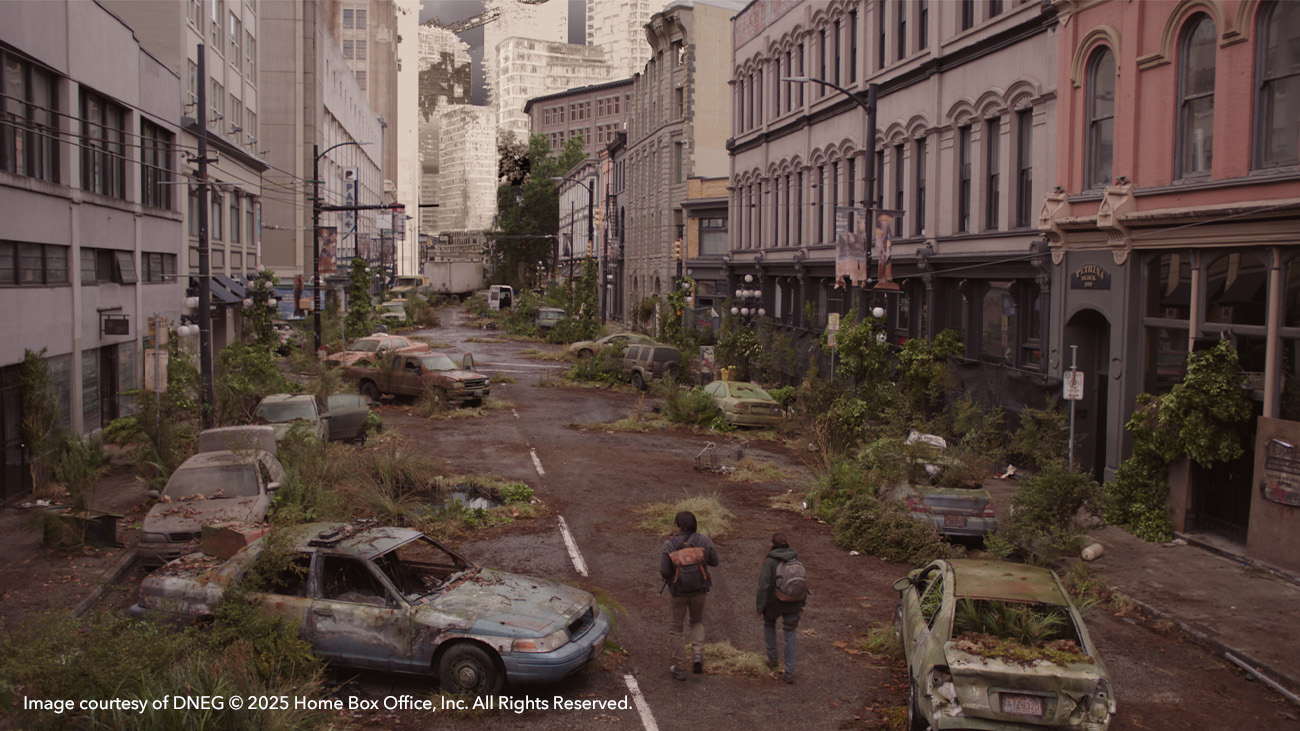 Overgrown Seattle street in The Last of Us season 2